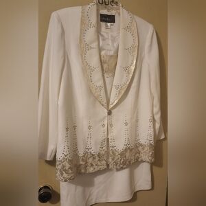 2pc White And Gold Skirt Suit
